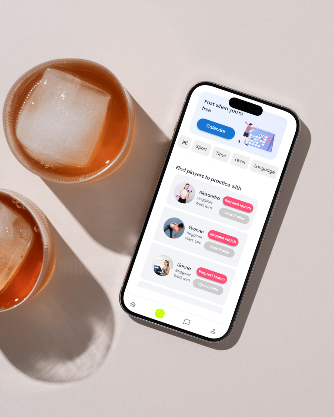 Player checking phone courtside