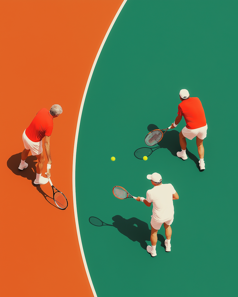 Group of tennis players chatting courtside